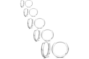 NEVEGE 5 Pairs Sterling Silver Hoop Earrings Small Silver Hoop Earrings for Women 925 Sterling Silver Huggie Earrings Hypoallergenic Silver Sleepers Earrings Set for Cartilage 8/10/12/14/16mm