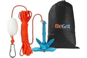 BeGrit Petite Ancre de Bateau kit Pliable Grappin Ancre en Acier Carbone pour canoë Jet Ski Sup & Paddle Board 0,7 Kilogram avec 10 m Ancre Corde de remorquage Sac de Transport