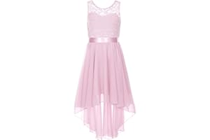 IEFIEL Robe Soirée Bal Enfant Robe de Cocktail Mousseline de Soie Dentelle Asymétrique Tutu Fille Justaucorps Gymnastique Ballet Danse 3-16 Ans