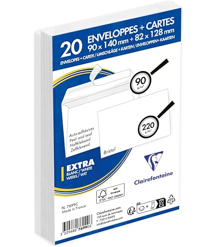 Cartes De Visite Clairefontaine - 100 Cartes Bristol Blanc 82x128mm - 220g/m² - Fabriqué En France