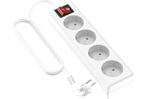 Garza 420004 Bloc multiprises 4 prises Schuko avec interrupteur à voyant Blanc 1,5 mm x 1,4 m