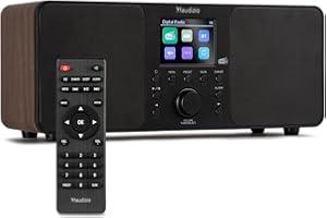 Audizio Genua DAB Radio with Bluetooth, 50W Stereo Speakers, FM Digital Radio, 30 Preset Stations, DAB+, Dual Alarm Clock, Remote Control, USB MP3 Playback, Wood Finish