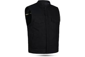 Leatherick Men’s Heavy Duty Denim Biker Waistcoat with Breathable Inner, Dual Closure Motorcycle Riding Waistcoat with Deep Pockets