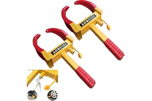 Walgreen Luebel 2 Pcs Heavy Duty Wheel Clamp Lock - Adjustable Anti-Theft Safety Security Tire Claw Parking for Boats Trailers, Motorcycle, Truck, and 3 Keys, Red & Yellow
