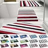 Design Badematte | rutschfester Badvorleger | viele Größen | zum Set kombinierbar | Öko-Tex 100 zertifiziert | viele Muster zur Auswahl | Gestreift - Rot (60 x 100 cm)