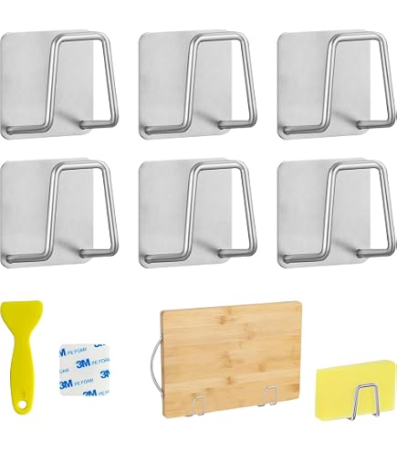Esteopt Supporto per spugna autoadesivo, 2 pezzi, in acciaio inox, supporto per spugna da cucina, senza forare, per lavello, organizer da cucina ( argento