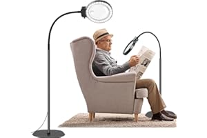 NZQXJXZ Szkło powiększające 2 w 1 ze światłem i stojakiem, 5 x i 10-krotna lampa powiększająca z 36 diodami LED o regulowanej jasności, elastyczna, stojąca lampa powiększająca na gęsiej szyi, do