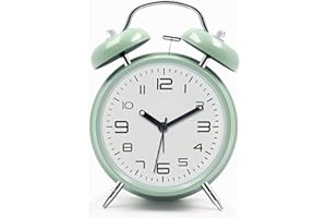 AZYH Sveglia forte per adulti che dormono pesanti, in metallo, a doppia campana, funzionamento a batteria, per camera da letto, decorazione silenziosa, senza ticchettio (verde menta)