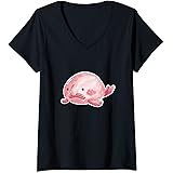 Donna Pesce Blob Brutto Acquerello BlobFish Design Carino Kawaii Maglietta con Collo a V