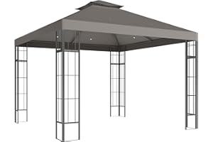 Outsunny Pavillon avec Double Toit, env. 3x3 m Hydrofuge Stable résistant à l'hiver Pavillon de Jardin avec Protection UV Tente de réception en métal, pour Jardin, terrasse, Gris foncé