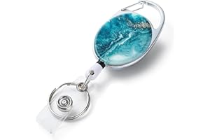 IOSPKKIO® Einziehbare Ausweisrollen, Blau Marmor, doppelseitiges Farbdruckmuster Einziehbare Ausweishalter, mit einziehbarem Ausweisclip, Schlüsselanhänger