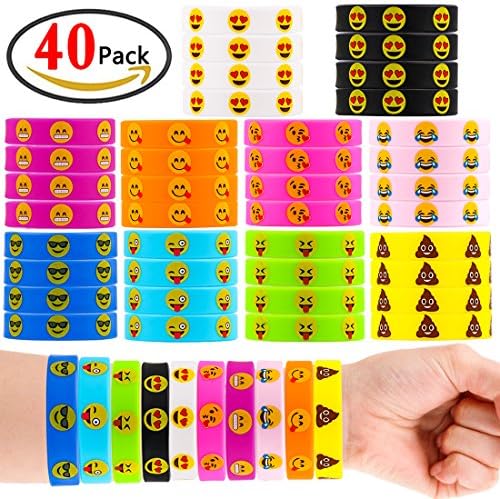 ZesGood 40 Pack Party Bag Fillers for Kids Chilren Emoji Silicone Wristbands,Emoji Friendship Gifts