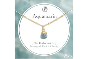 Bixorp Aquamarin Chakra-Halskette aus rohen Edelsteinen mit 18 Karat Goldplattierung - Edelstahl - 36cm + 8cm verstellbar