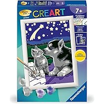 Kit Peinture Par Numéros CreArt Kids Ravensburger - Chat Et Chien, 13x18cm, Dès 7 Ans, Peintures Acryliques Incluses