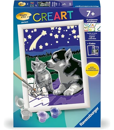 Ravensburger CreArt Kids Duo Chat Et Chien : Kit De Peinture Par Numéros 13x18 Cm, Dès 7 Ans, Avec Peintures Acryliques, Pinceau Et Cadre