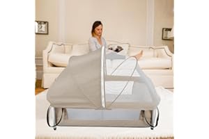 LANTUS Lit de Voyage pour bébés et Jeunes Enfants de la Naissance à 80 kg, Lit Parapluie, Pliable et Compact, 90 * 70 * 50cm (Beige)