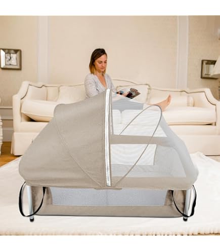 Supfine Lit De Voyage Bébé Pliable Avec Moustiquaire - Berceau Portable Compact 90x50x35 Cm Gris