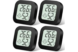 Flintronic Termometr z higrometrem wewnętrznym, 4 szt., precyzyjny mini termometr cyfrowy z higrometrem, kontrola temperatury i wilgotności, wskaźnik poziomu komfortu, do domu, biura, czarny