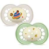 MAM Original Baby Pacifier +6 Months, Bright Neutral, Night, 2 pcs | Glow in the Dark with Symmetrical, Flat and Flexible Ski