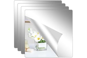 Hode 4 Pieces Self Adhesive Mirror Tiles 20x20cm (2mm Thick), Acrylic Stick on Mirror Stickers, Flexible Tiles for Wall, Bathroom, Bedroom