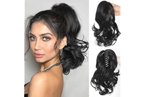 TTPSRY 25cm Perruque Femme Naturelle Postiche Queue de Cheval Avec Pince Extension Claw On Ponytail Cheveux Naturel Micro Ondulé Hair Extensions Naturel(Noir)