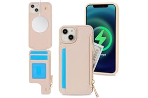 SailorTech iPhone 13 Etui mit Kartenhalter mag Safe, iPhone 13 Hülle mit Reißverschluss Kartenfach Geldbörse für iPhone 13 Handyhülle Lederhülle - Beige