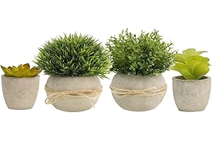 YVONNEYI 4Pcs Fake Succulents Plants, Mini Artificial Plants Indoor, Small Fake Plants for Home Kitchen Bathroom Bedroom Living Room Decor