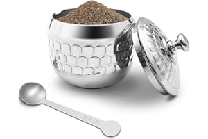 LYHLYA 300 ml Azucarero 304 Acero Inoxidable Especiero Hogar Especiero Lata Metal Cocina Azucarero con Tapa y Cuchara para Especias, Azúcar, Café, Té y Pimienta (Estilo 4)