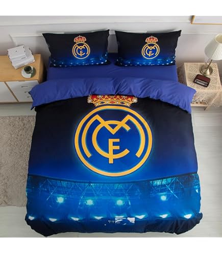 Parure Lit Bébé 3 Pièces Real Madrid Officiel – Drap-Housse, Drap, Taie Lion Brodé, 100% Coton Hypoallergénique