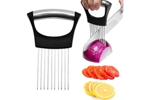 IKOPFLN Tenedor Cebolla, Cebolla Soporte para Cortar Acero Inoxidable,Rebanador de Cebolla, Agujas de Cebolla Adecuado para Cortar Carne, Verduras, Frutas