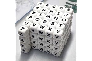 ABULUN 104 Perline Quadrate in Silicone Con Lettere dell'Alfabeto da 12 mm per Realizzazione di Portachiavi e Braccialetti