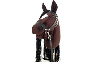 HORSE & toys Steckenpferd Ikar großes Set (Pferd auf einem Stock) + schwarzes Zaumzeug + Zügel + Apfel (bronz)