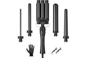 ELEHOT-STORE Ferro Arricciacapelli 5 in 1 Ferro Ondulato, Arricciacapelli 3 Fusti, Piastra Onde per Grandi Senza Ricci, Riscaldamento Rapido in Ceramica