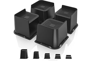 USION Bed Risers 2 inch, 3 inch, 4 inch, 6 inch or 8 inch Heavy Duty Furniture Risers, Up to 6000 Lbs Bed Lifts Blocks for Couch Desk Sofa Table Bookshelf (Black, 4IN-4PCS)