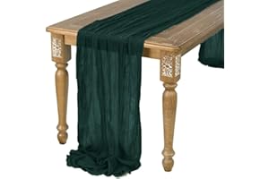 SOULNIOI Table Runner-90*180cm (35*70inch) Cheesecloth Gauze Table Runner with Wrinkles for Wedding Decor Draping, Gauze Event Centerpiece Runner, Bridal Shower Reception Holiday Party (Dark Green)