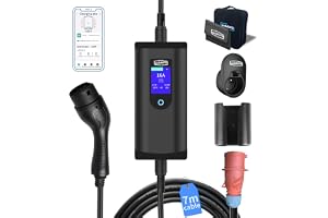 Andalung Bärbar EV Laddare Typ 2 11kW, 3-fas, 6–16A, Justerbar Ström, Appstyrning, WiFi & Bluetooth, 7 m Kabel, IP65 Skydd, Röd CEE Kontakt, Kompatibel med Alla PHEV/EV Fordon