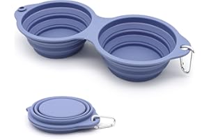 SLSON Bols pour Chiens Gamelles de Voyage Deux en Un Intégré Pliable Bol sans Rebord en Plastique,pour la Randonnée Le Camping pour Chiens Chats,Vert (Bleu)