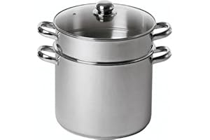 BAUMALU - Combiné Traiteur Couscoussier Forme Droite - Acier Inox - Couvercle Verre - Tous Feux dont Induction - Triple Fond Diffuseur - Ø24cm, 9L, Argenté