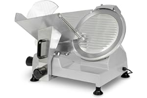 VERTES Affettatrice Elettrica Professionali con 300mm Coltello Diametro e 250 Watt, 0-15 mm di Spessore di Taglio, Interruttore di Sicurezza, Piedini in Gomma Antiscivolo, Pietra per Affilare