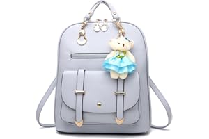 FiveloveTwo Femmes Filles Sacs portés dos PU cuir Sac À Main Épaule Sacs Bandoulière Avec des ornements d'ours École Voyage Sport Shopping Fashion Backpack