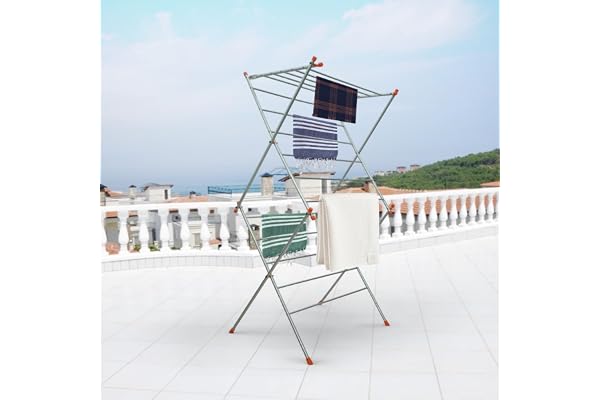BonKaso Heavy Duty 3-Tier Foldable Cloth Drying Stand Clothes Dryer Stand with 16 Rods & 8 Hooks for Indoor, Outdoor & Balcony Use Durable Foldable Cloth Stand for Drying Laundry
