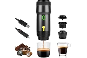 Dreamhigh Macchina per caffè espresso portatile con batteria da 7500 mAh, macchina da caffè da viaggio, piccola con USB e caricatore per auto, mini macchina per espresso compatibile con capsule di
