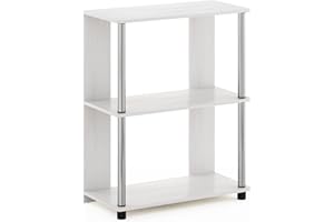 Furinno JAYA Libreria dal design semplice, Rovere Bianco, tubi in acciaio inossidabile