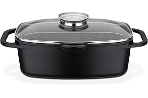 GSW Casseruola universale Gourmet Granito – arrosto di alta qualità con coperchio, ideale per stufare, grigliare e arrostire, anche per induzione e forno – nero in alluminio pressofuso, 6 litri