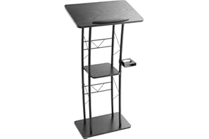 VEVOR Podium Stand, 47-Inch Metal Lectern, Curved Standing Podium with Wide Reading Surface, Open Storage Compartment, Book Stopper, Cup Holder, for Classroom, Wedding, Conference, Speech, and Concert