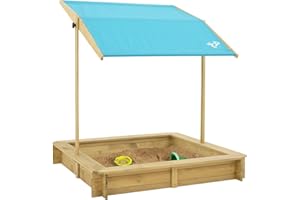 TP Toys, Wooden Sandpit with Sun Canopy, Large Outdoor Play Area with Canopy for Shade, Premium Sand Pit for Kids, Ideal for Gardens, Parks and Playgrounds, 118 x 118 x 120cm, Ages 2 Years+