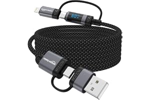 amazon basics 100W Magnetic Charging Cable with LED Indicator, Self-winding, 480Mbps, 4 Ports (2 Type-C, Type-A, Apple Connector), 1.3M Length, For Laptops, Tablets, & High-power Devices (Black)