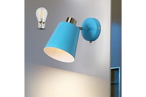 MantoLite Wall Lights E27 Bulbs Bedside Night Reading Lamps with Switch Blue Cone Lampshade Decorative Sconce Lighting Fixture for Living Room Bedroom(Blue,Bulb Included)