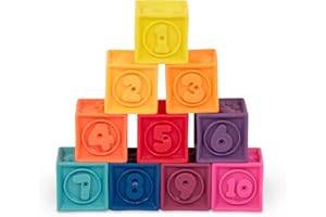 B. Toys By Battat Zabawka Dla Niemowląt, Miękkie Klocki Do Budowy, Zabawka Motoryczna, Zabawka Edukacyjna, Kostki Z Cyframi I Zwierzętami, Dla Dzieci Od 6 Miesięcy (10 Elementów), BX1002Z