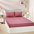 amazon basics 300 TC 100% Cotton Sateen Weave Fitted Bedsheet Set with 2 Pillow Covers | King Size (Rose)